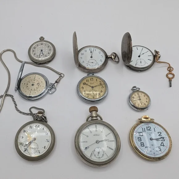 Lot of 9 Pocket Watches - Various - PARTS/REPAIR only - Picture 1 of 7